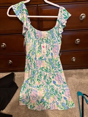 Lilly Pulitzer Pastel Pink, Green & Blue Floral Ruffle Dress
